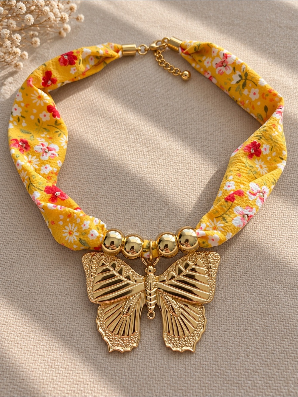 Gold Butterfly Pendant Scarf Necklace